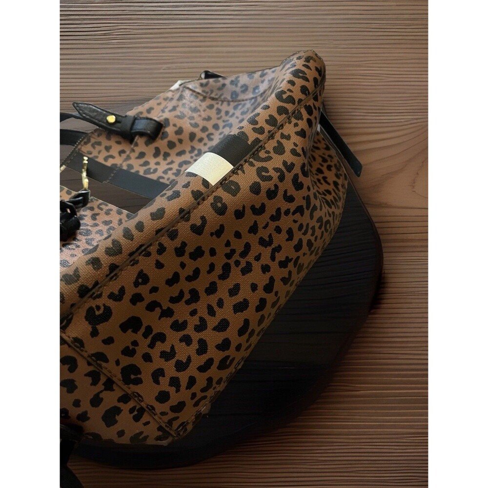 Fossil Leopard Print Satchel with Black and Cream Stripes - Picture 11 of 13